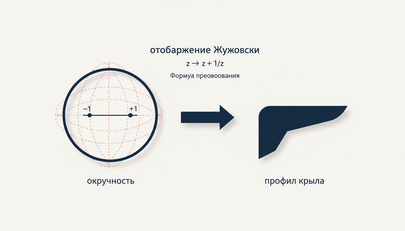 Конформное отображение Жуковского: профиль крыла из окружности