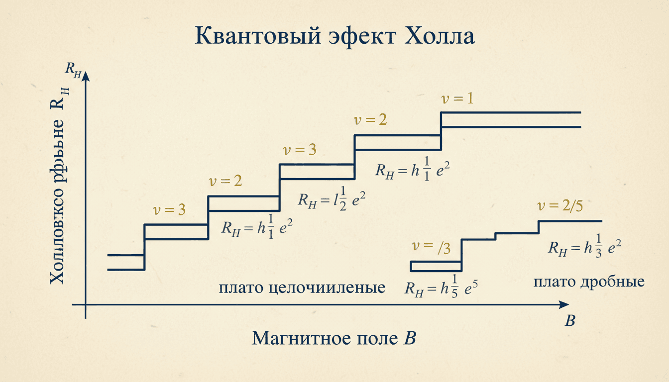 Квантовый эффект Холла: целые и дробные плато, топология, эталон сопротивления