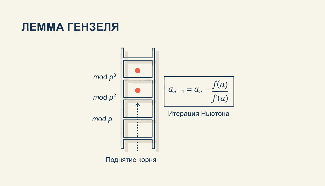 Лемма Гензеля: поднятие корня от mod p к p-адическим целым