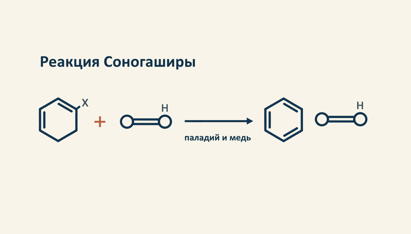 Реакция Соногаширы: Pd/Cu-сочетание Ar–X с алкинами