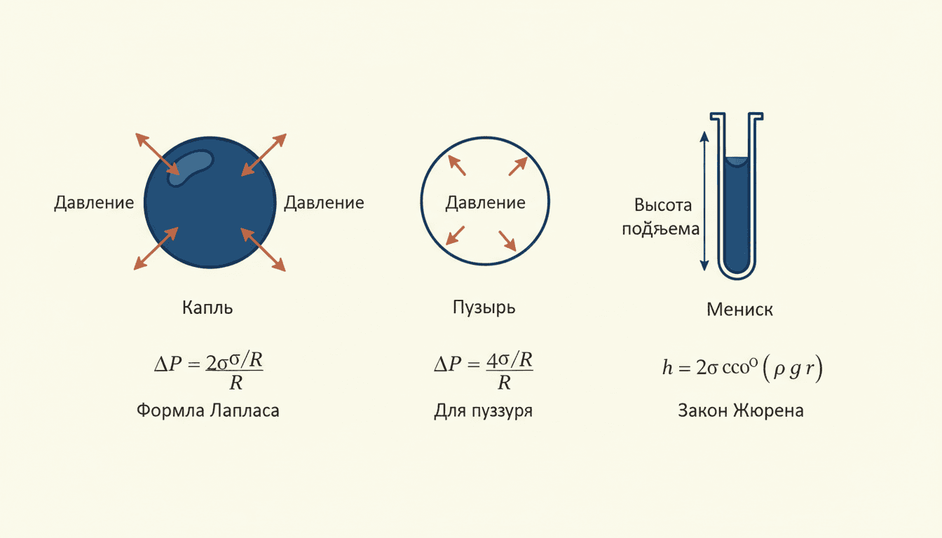 Уравнение Юнга-Лапласа: давление под искривлённой поверхностью
