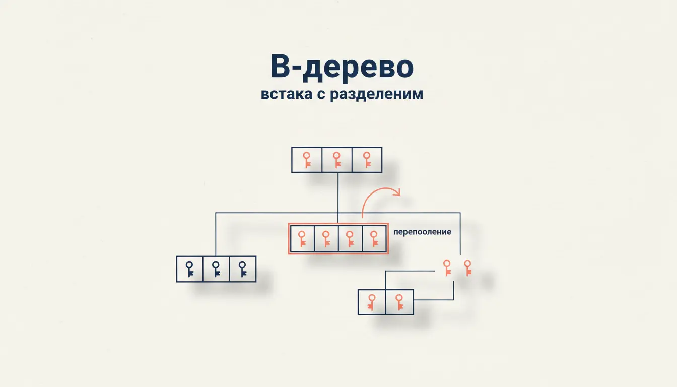 B-дерево: вставка ключа и разделение узла