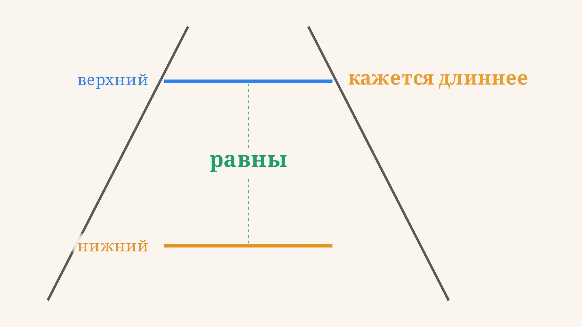 Иллюзия Понцо: почему верхний отрезок кажется длиннее