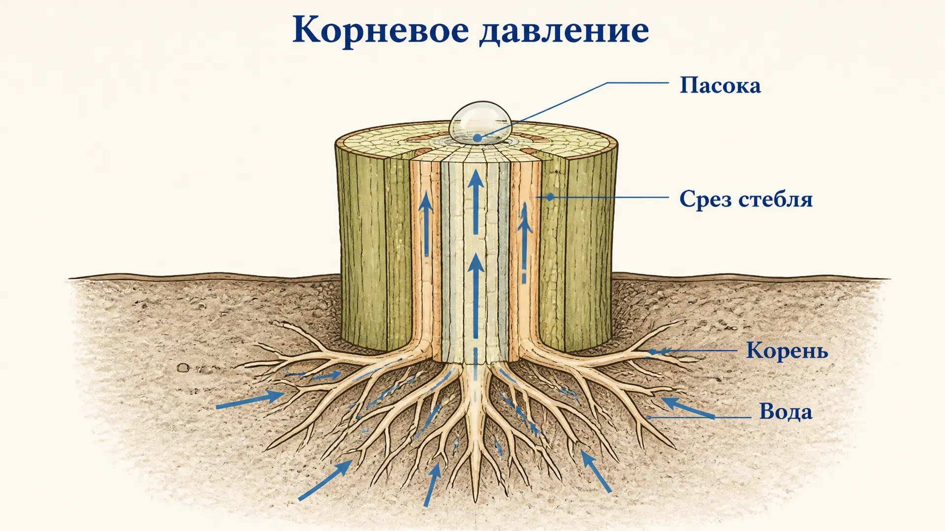 Корневое давление и пасока: как растение качает воду