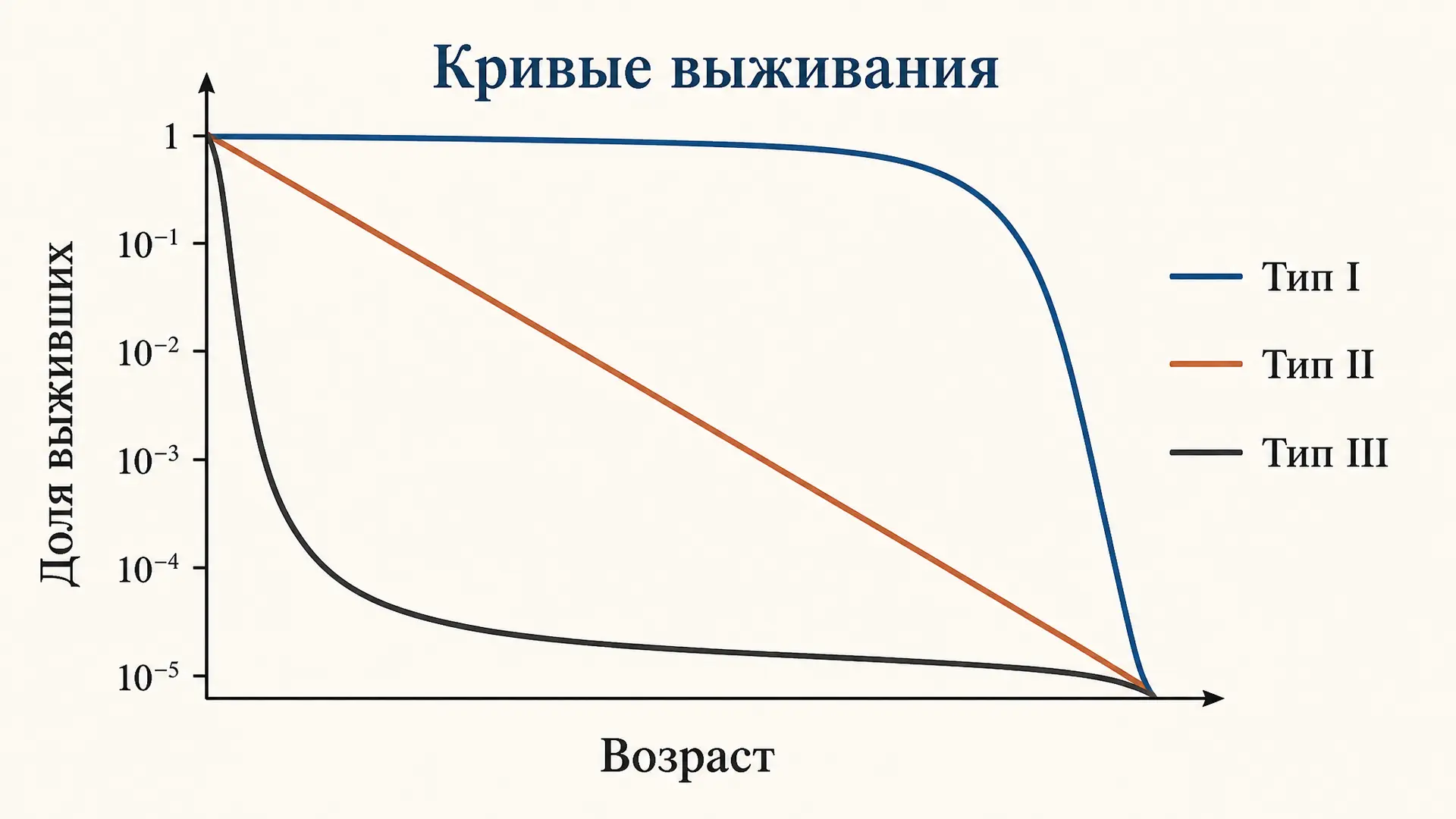 Кривые выживания типа I, II, III: как читать график