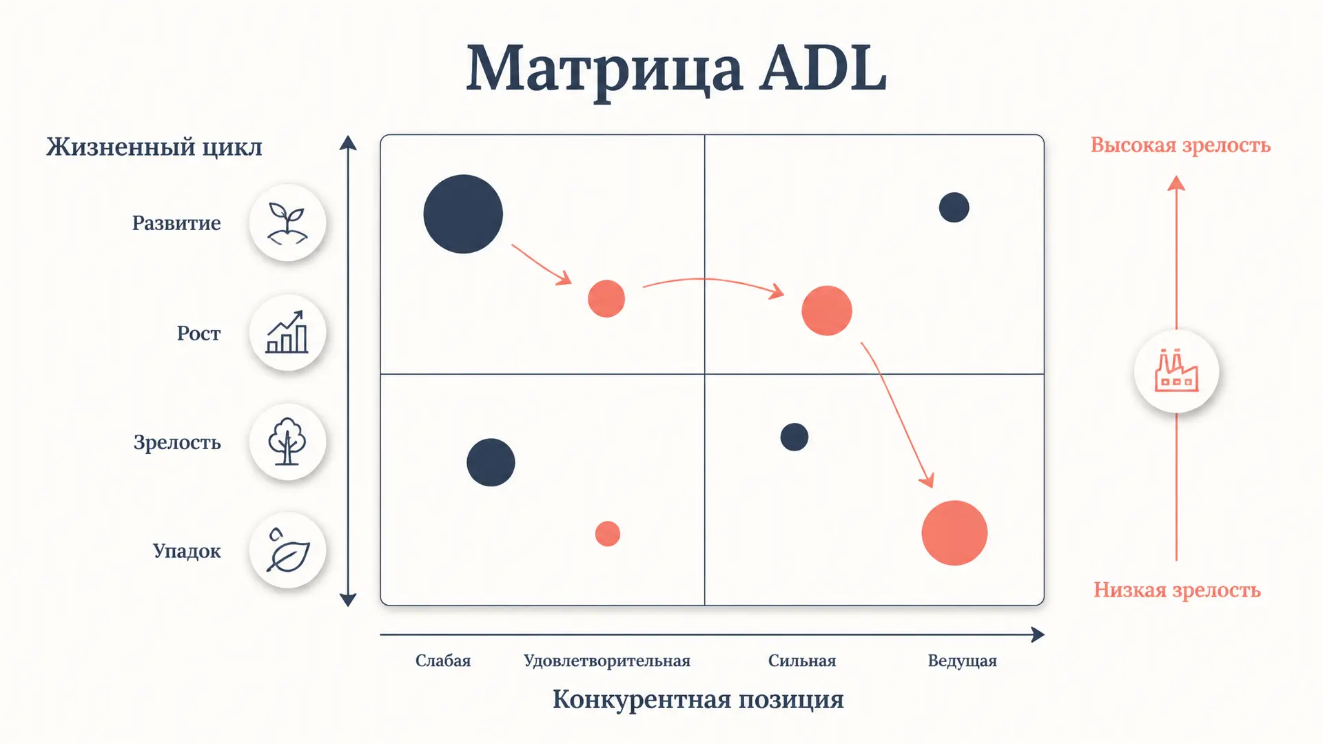 Матрица ADL: жизненный цикл отрасли и выбор стратегии