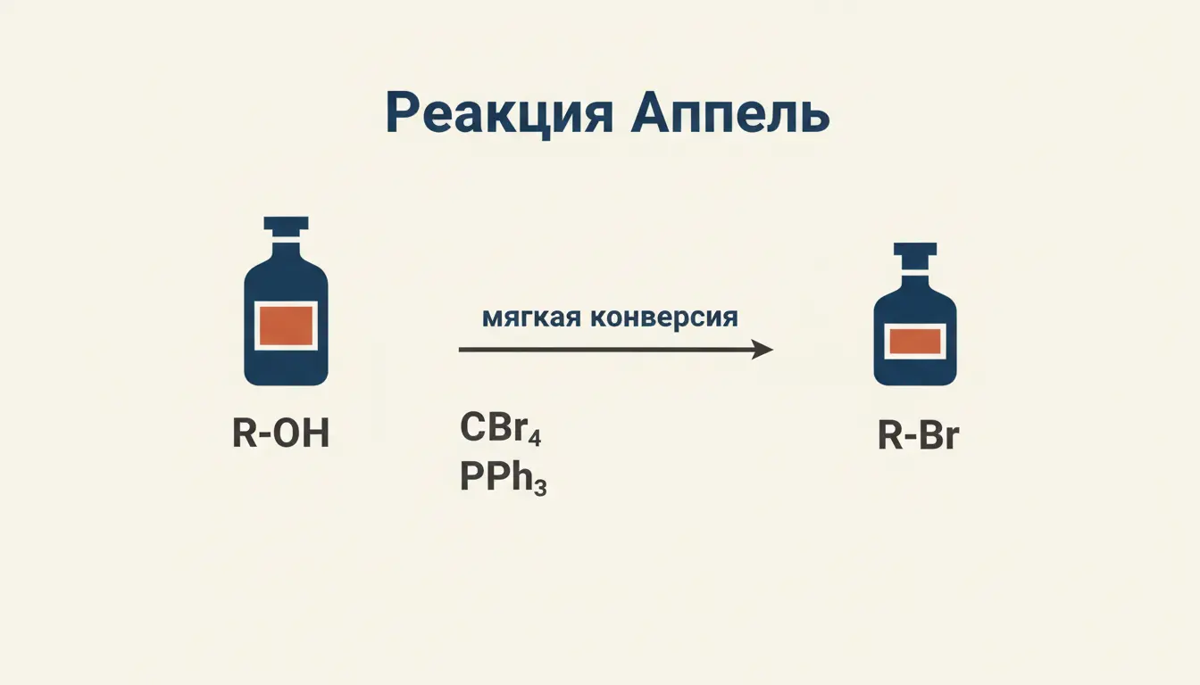Реакция Аппеля: спирт в алкилгалогенид мягко и без минералки