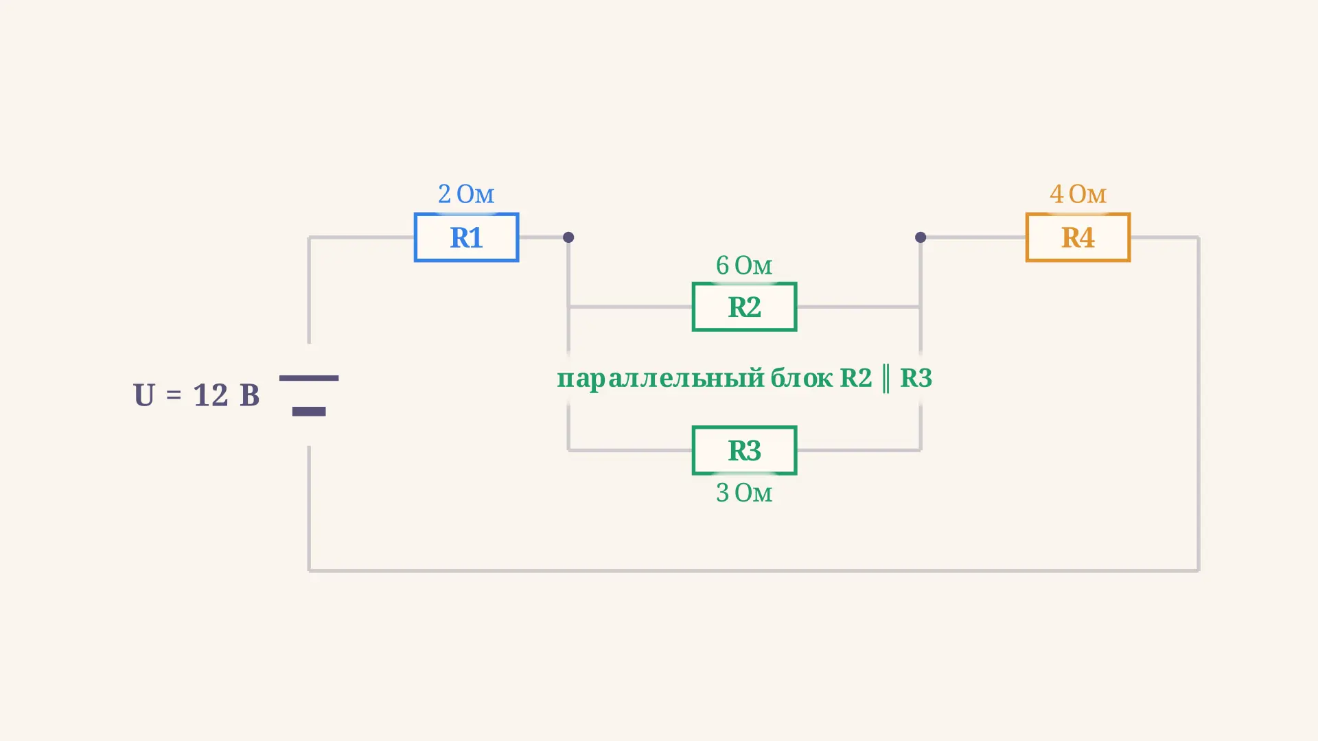 Смешанное соединение сопротивлений: расчёт по шагам