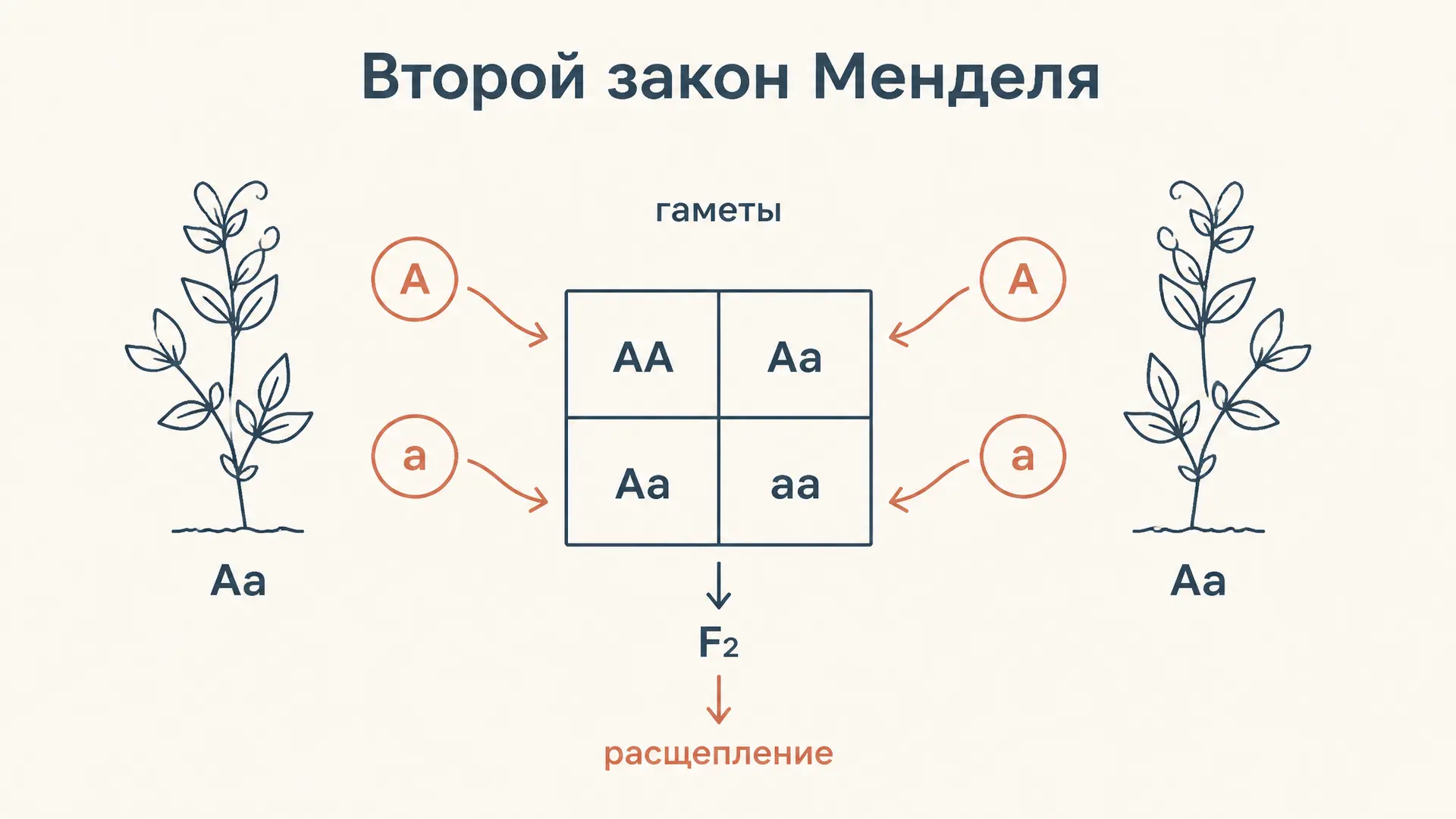 Второй закон Менделя: расщепление признаков