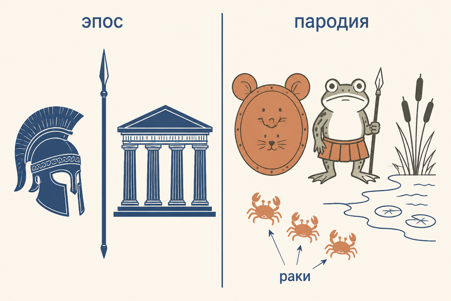Контраст эпоса и пародии: торжественное оружие животных и вмешательство раков