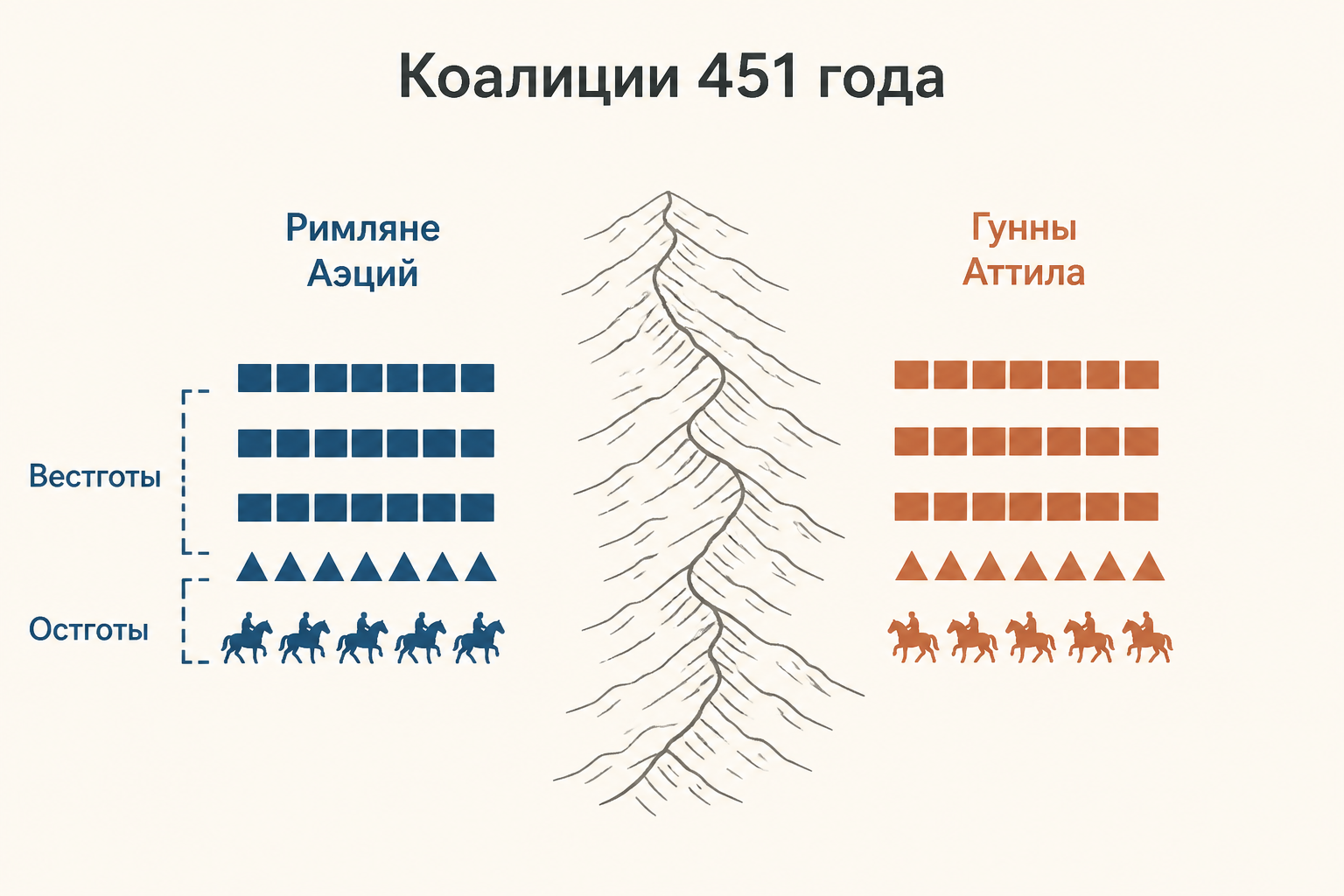 Схема коалиций перед битвой на Каталаунских полях