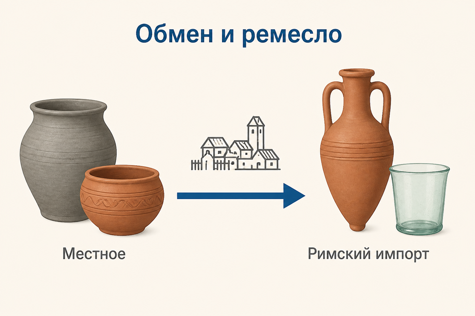 Схема обмена: местная керамика, римские амфоры и пути через Причерноморье