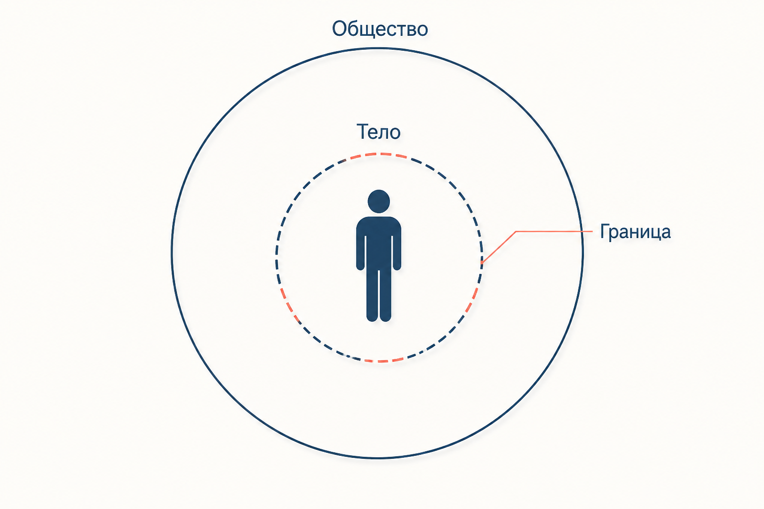 Тело как модель ограниченной системы: внутренний контур с разрывами и внешний круг сообщества
