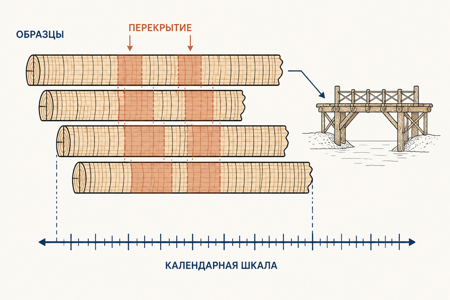 Новгородская дендрохронологическая шкала: перекрывающиеся образцы образуют календарную последовательность