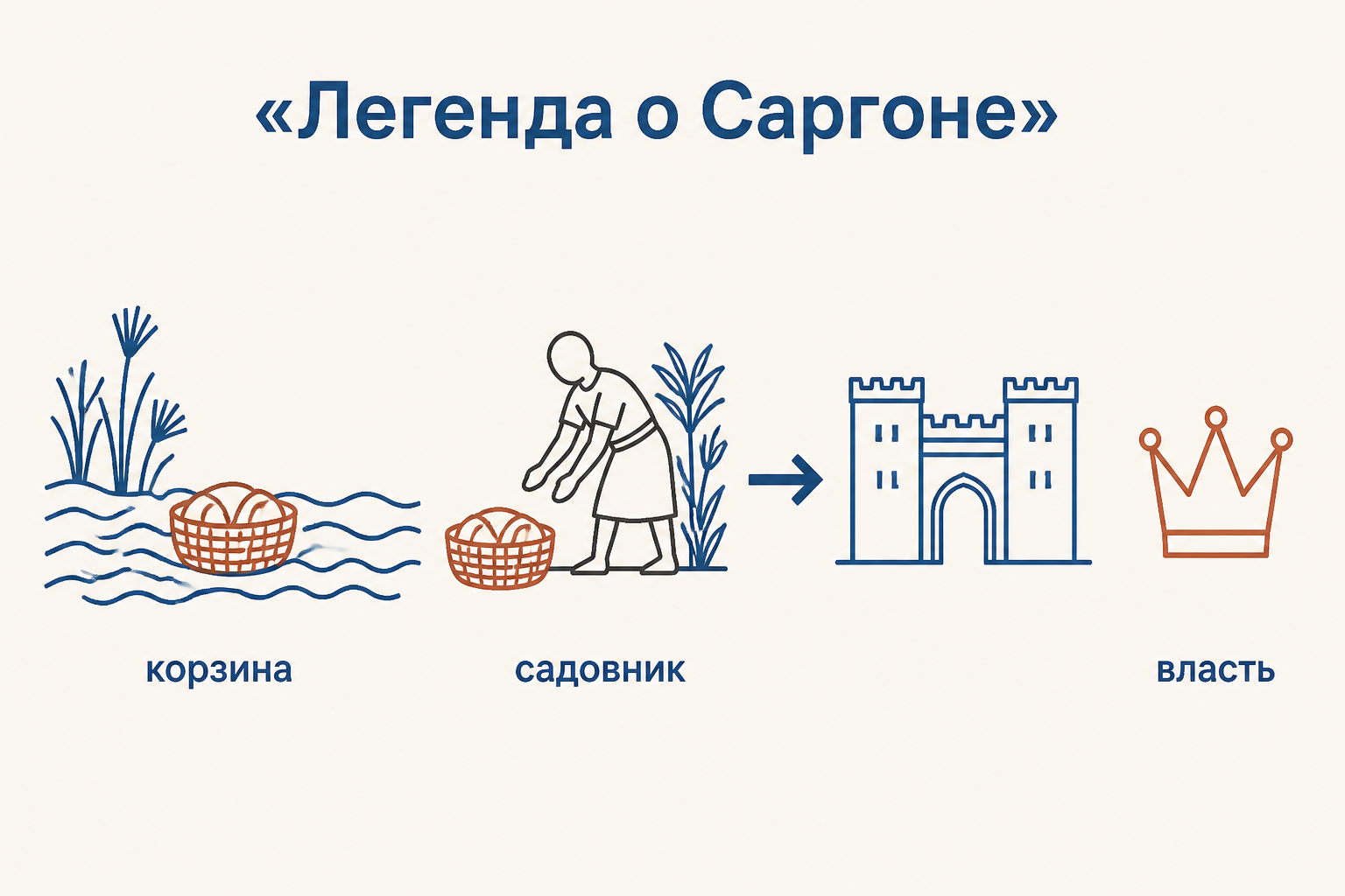 Легенда о Саргоне: корзина на воде, садовник и путь к царской власти, без портретного сходства с историческим лицом