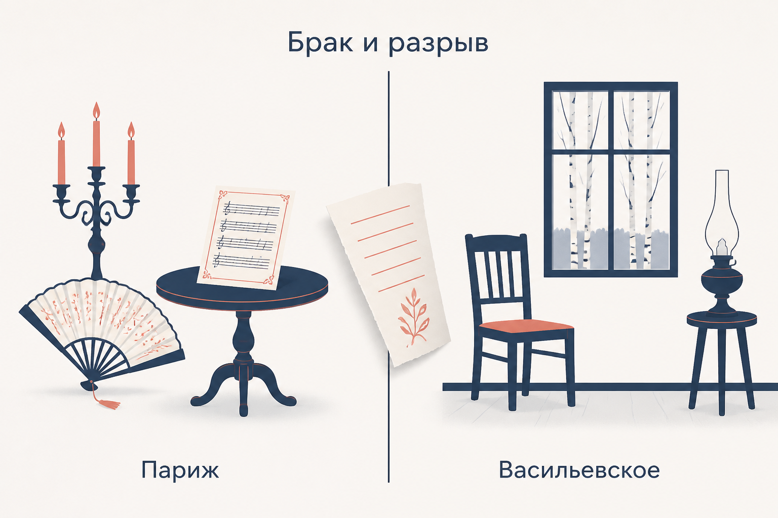 Париж и Васильевское: два уклада, между которыми разорван брак героя