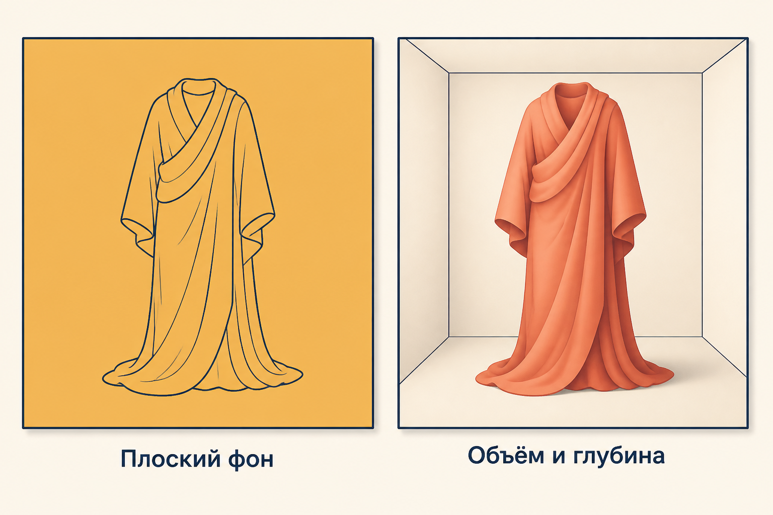 Сравнение плоской доджоттовской фигуры на золотом фоне и объёмной фигуры Джотто в архитектурном пространстве