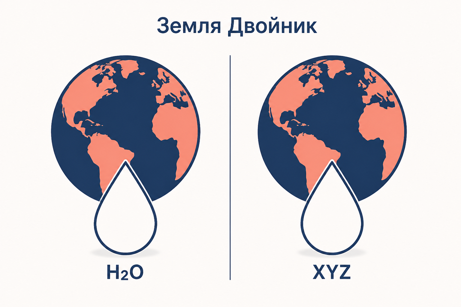 Земля Двойник: одинаковая жидкость с разным составом H2O и XYZ