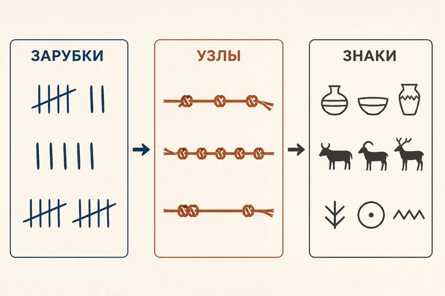 От предписьменных отметок к устойчивой системе записи: зарубки, узлы и знаки