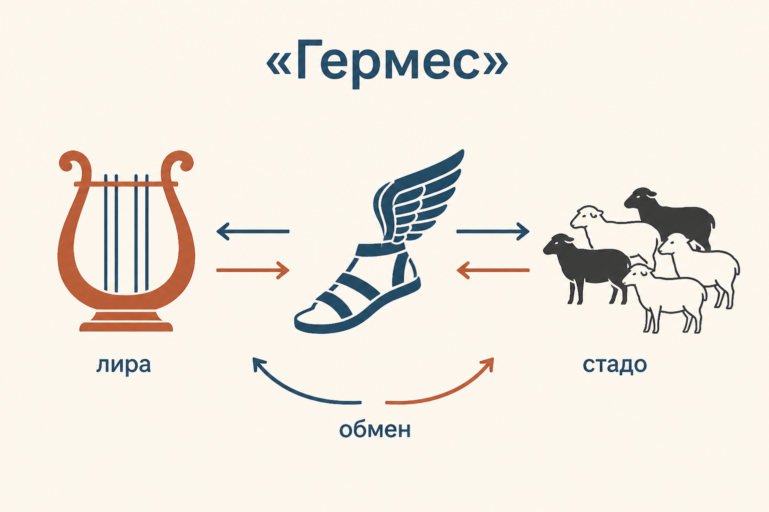 Гермес превращает спор с Аполлоном в обмен дарами: лира, стадо и договор