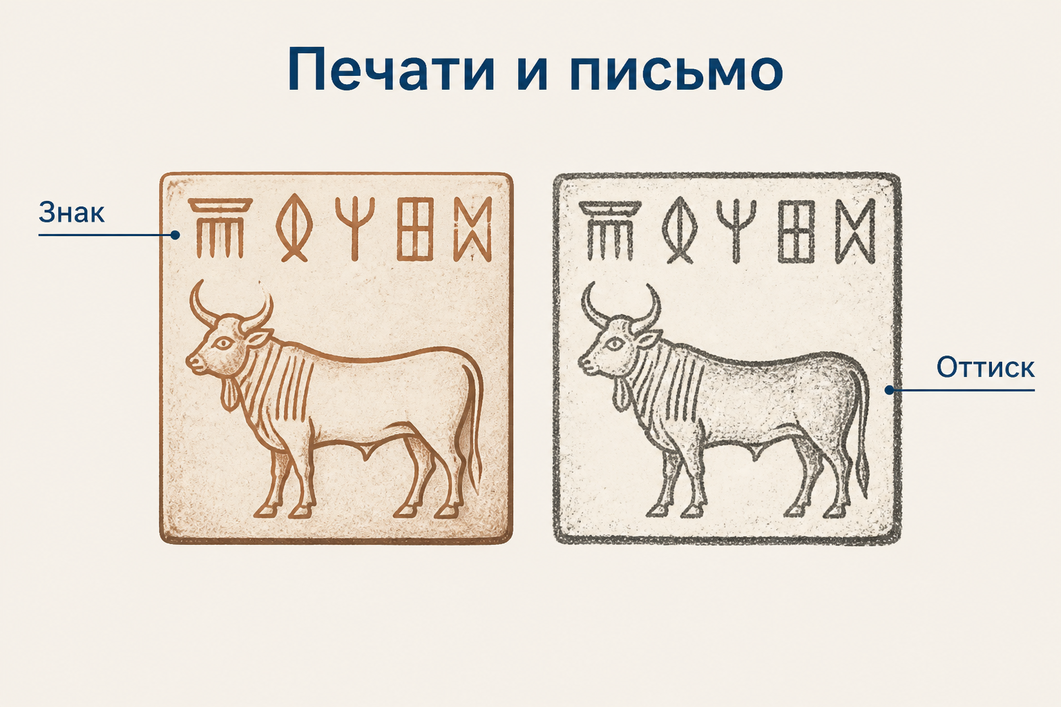 Каменная хараппская печать с животным и короткой надписью