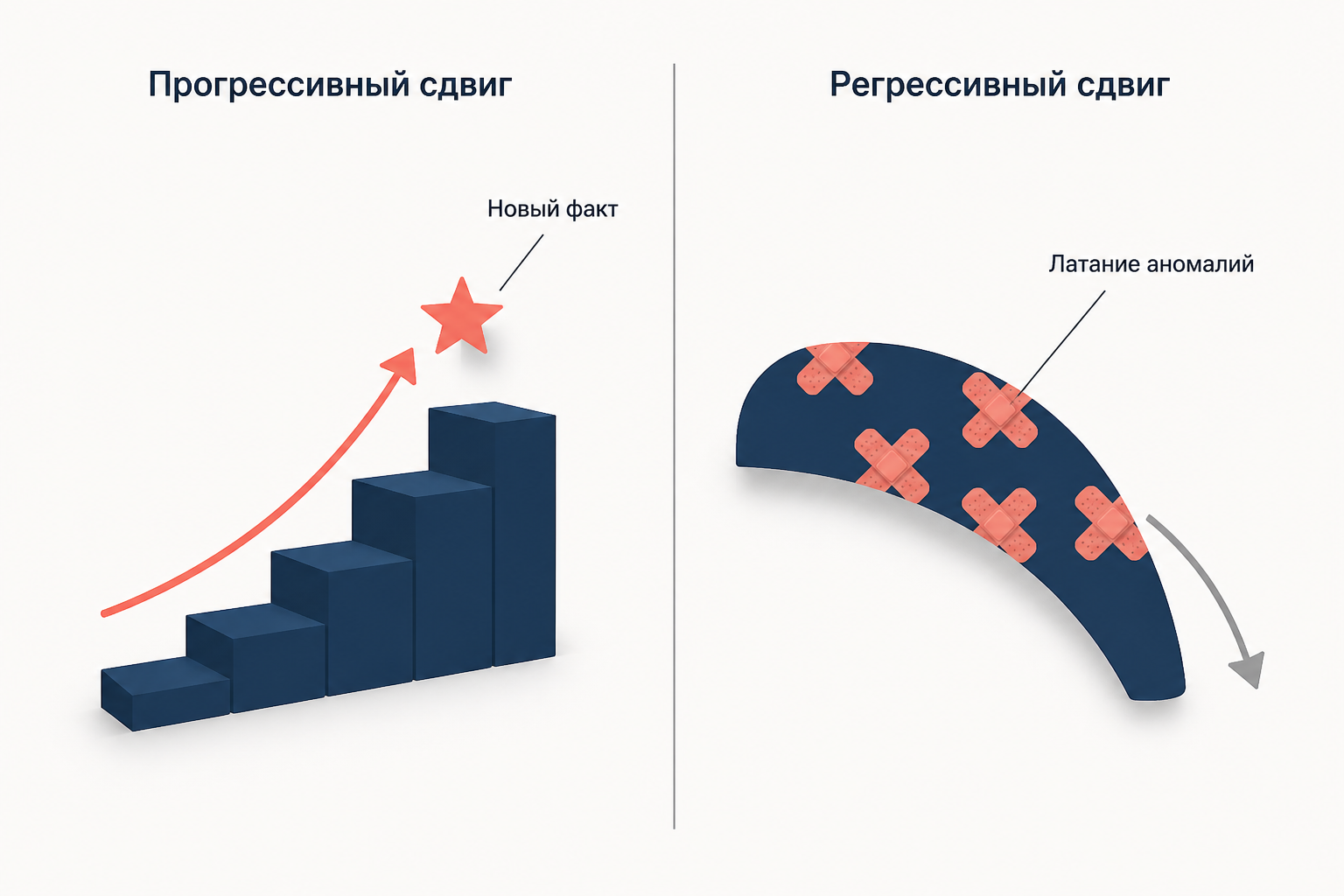 Прогрессивный сдвиг предсказывает новые факты, регрессивный только латает аномалии