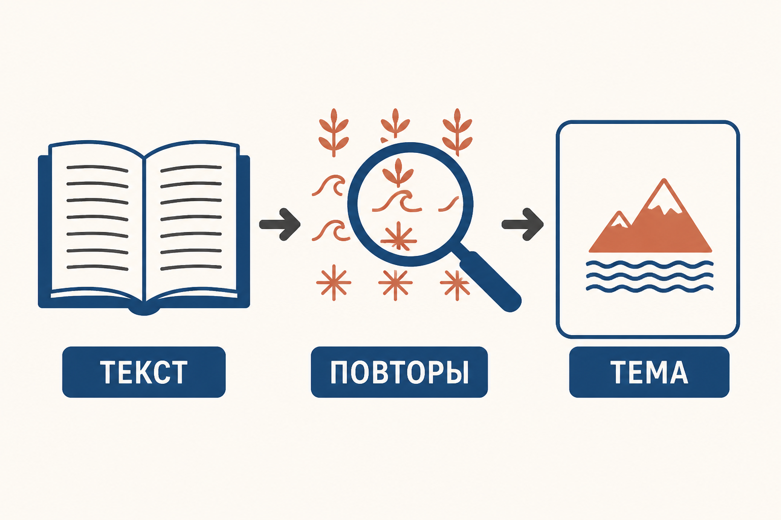 Три шага определения темы: текст, повторяющиеся мотивы и итоговая формулировка
