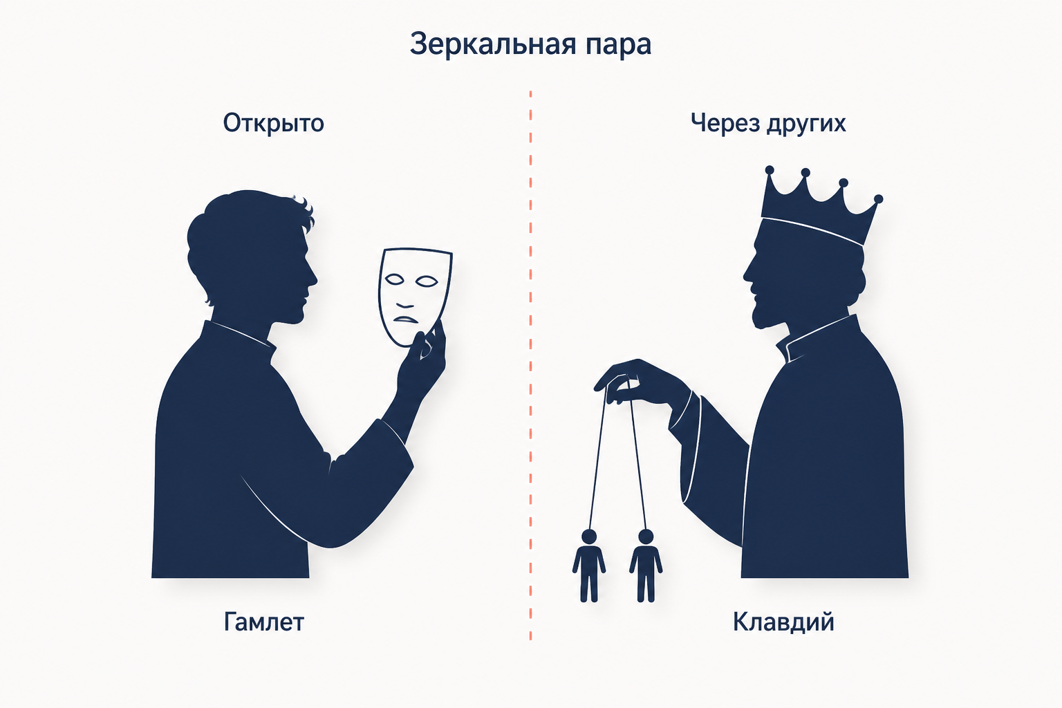 Зеркальная пара: принц действует открыто, король через посредников