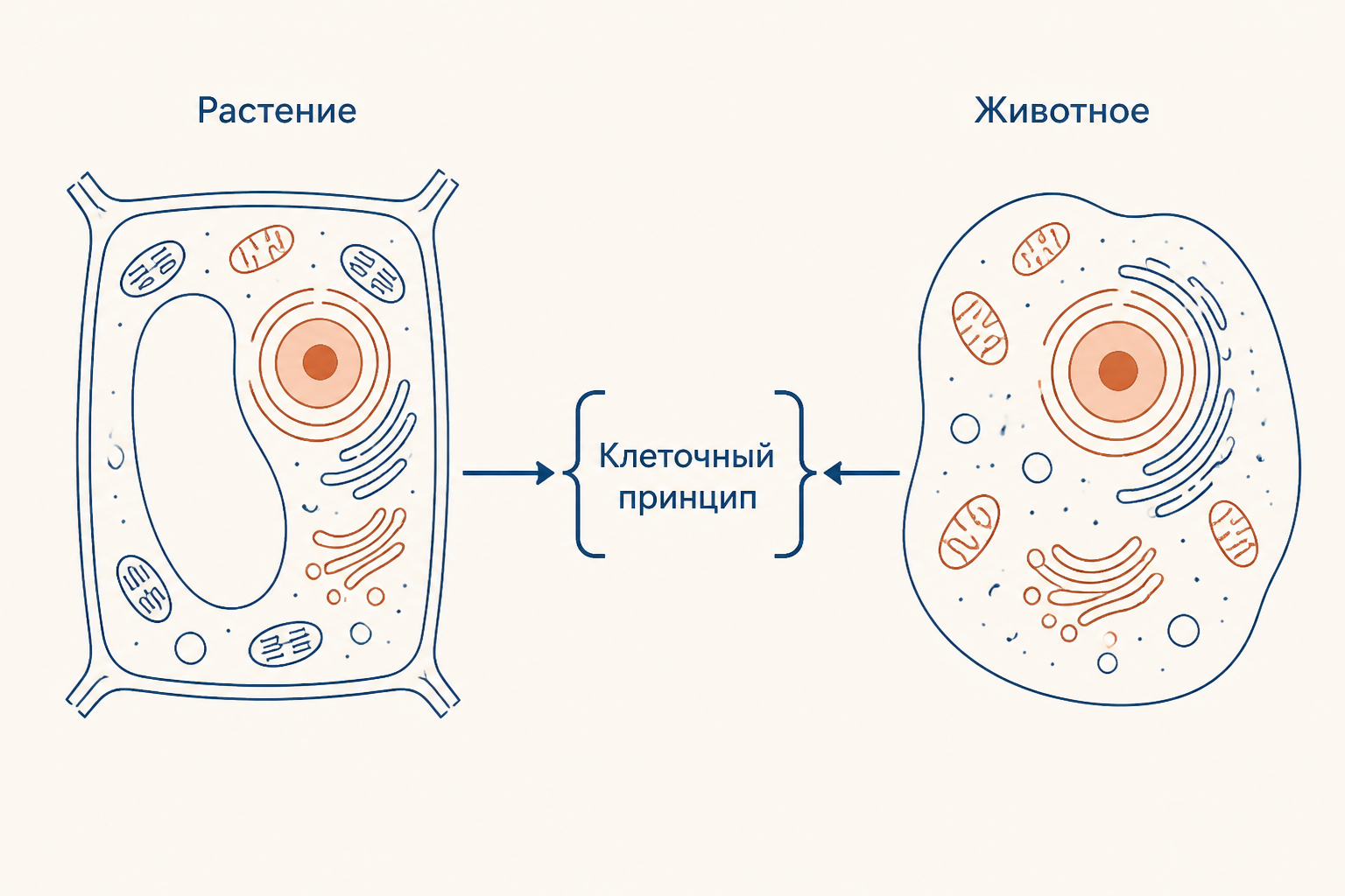 Схема объединения растительных и животных клеток в общую клеточную теорию
