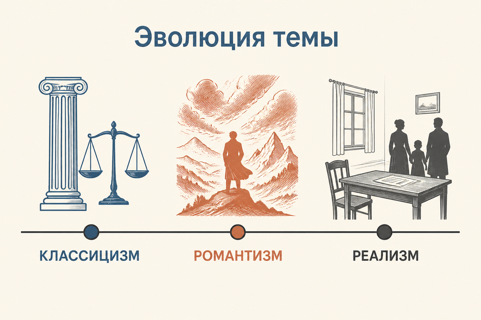 Эволюция конфликта от классицизма к романтизму и реализму