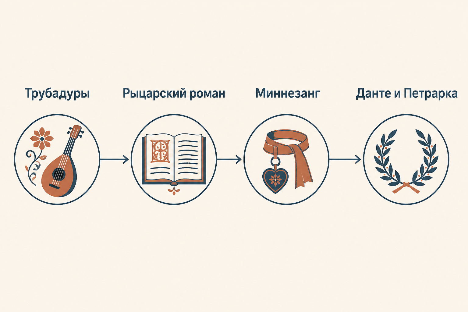 Переход куртуазной традиции от трубадуров к рыцарскому роману, миннезангу, Данте и Петрарке