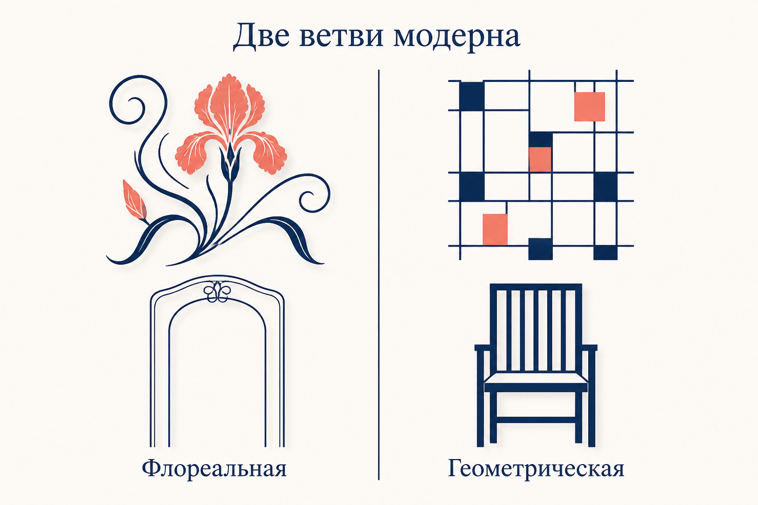 Две ветви модерна: флореальная кривая и геометрическая сетка