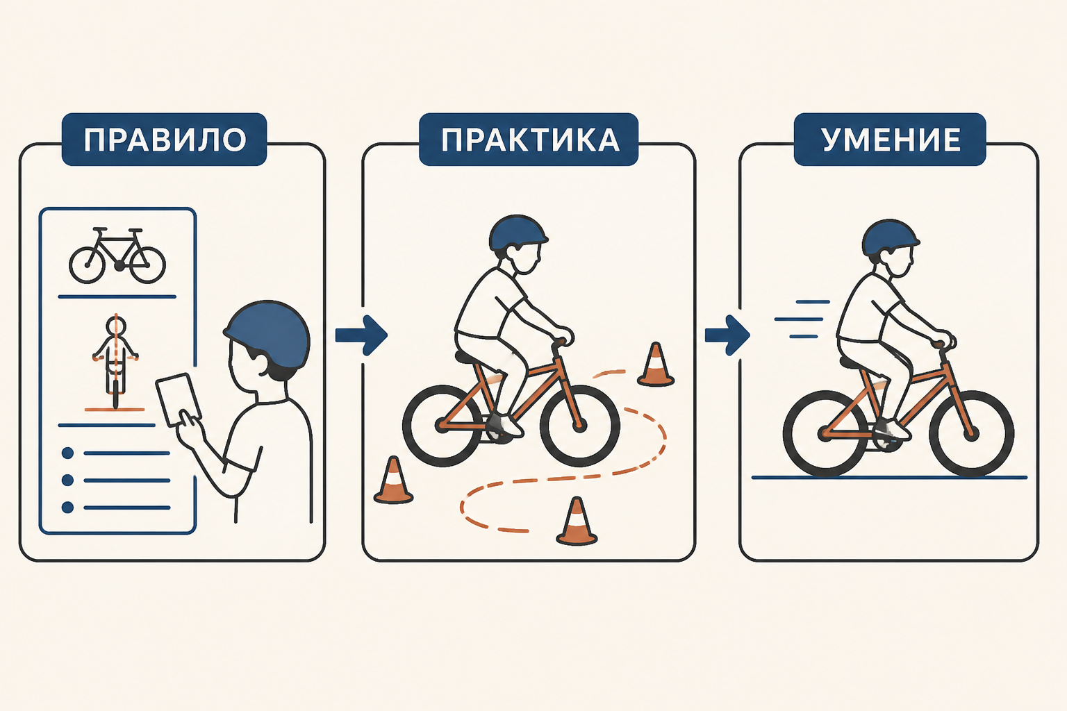 Модель фокуса и фона: множество наблюдаемых деталей сходится в целостном решении, а затем возвращается в действие как навык