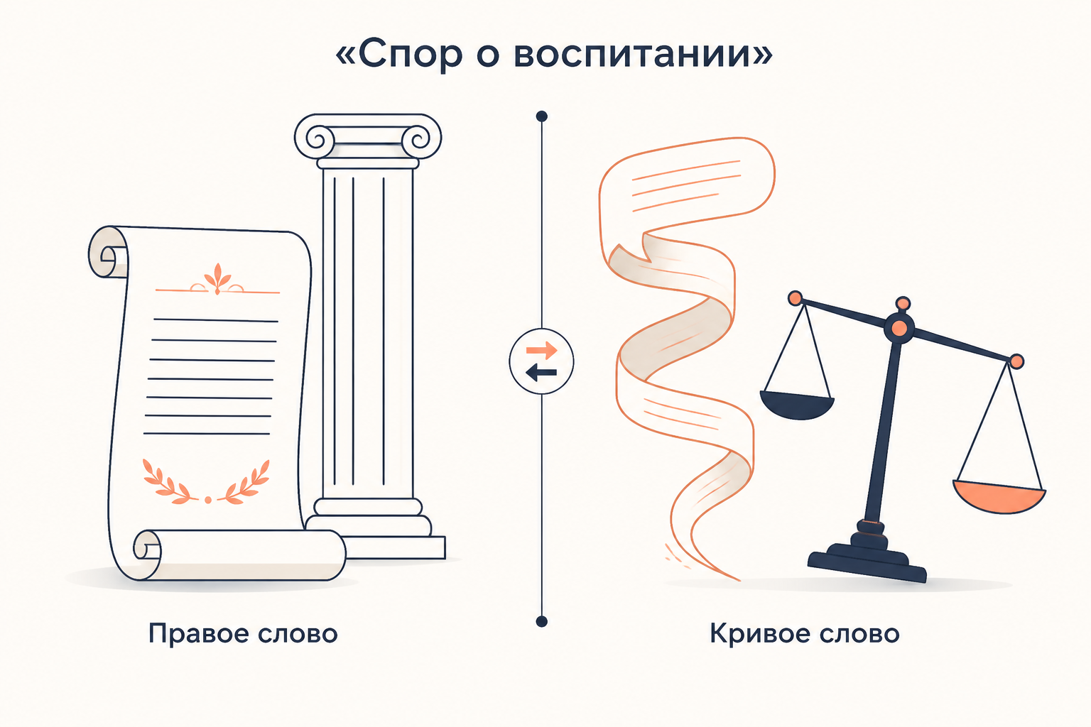 Схема спора Правого и Кривого слова как конфликта двух моделей воспитания
