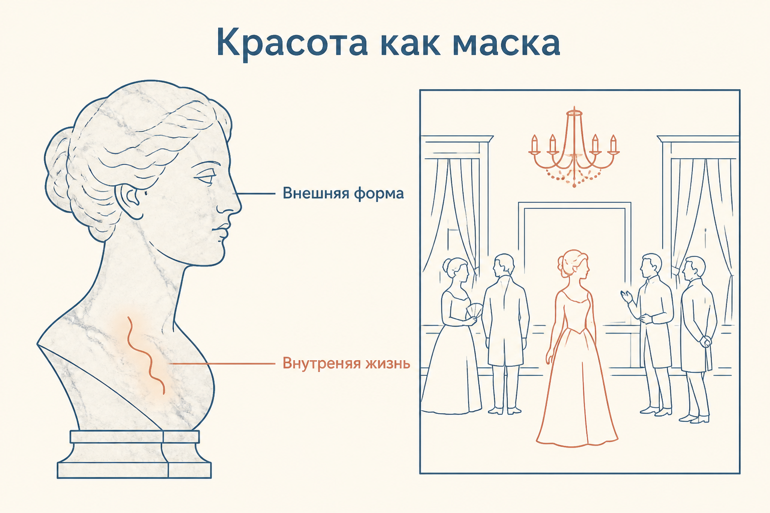 Портретный контраст Элен Курагиной: неподвижная светская красота и холодная мраморная пластика плеч