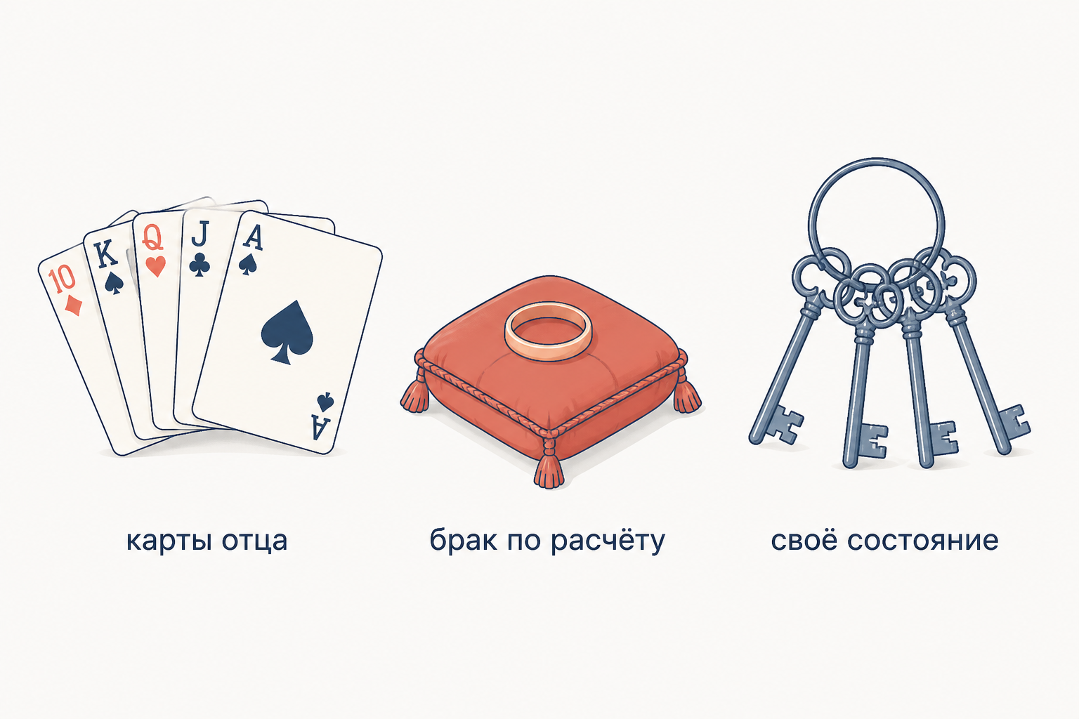 Три предмета, из которых сложилась судьба Одинцовой: карты разорившегося отца, брак по расчёту, собственное состояние