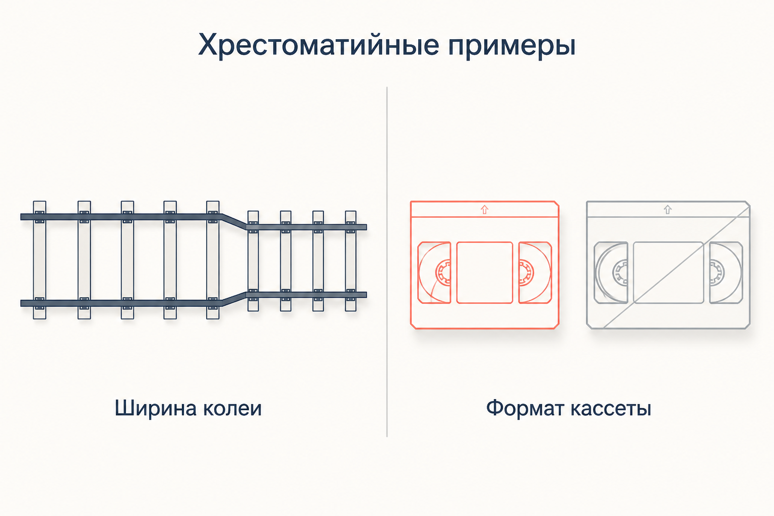 Хрестоматийные примеры зависимости от пути: ширина железнодорожной колеи и формат видеокассеты