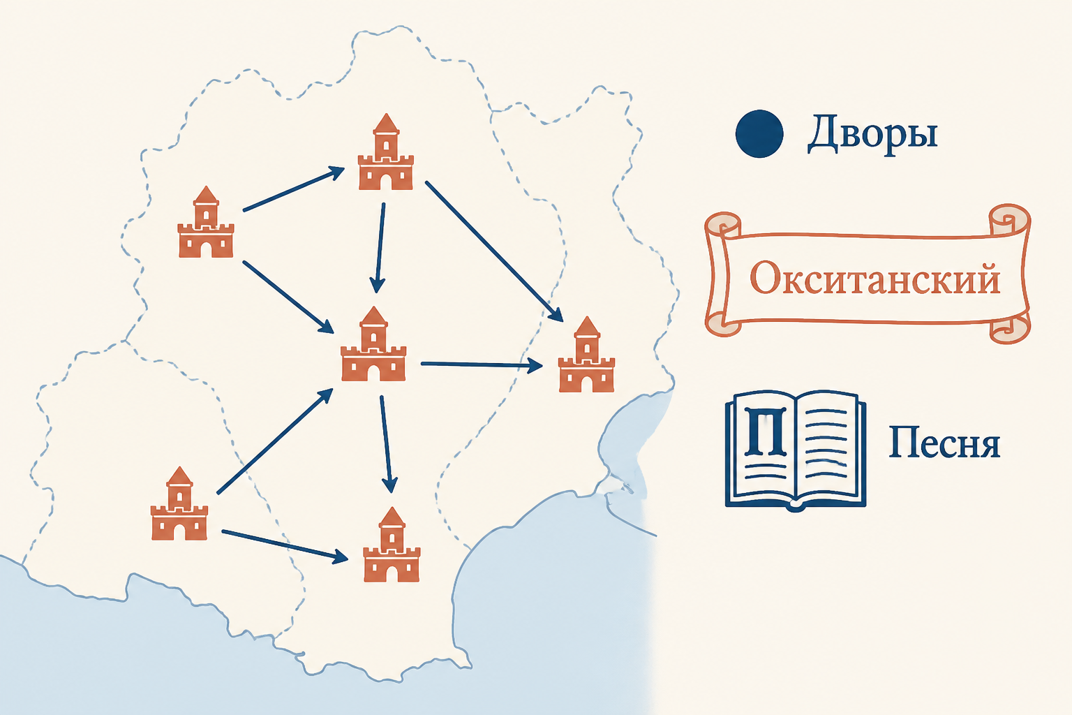 Карта культурного пространства трубадуров: дворы юга Франции и распространение окситанской песни