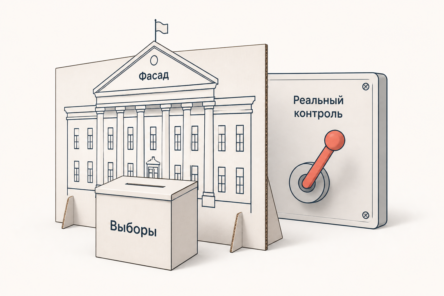 Гибридный режим: демократический фасад с выборами, за которым решения принимает реальный центр контроля
