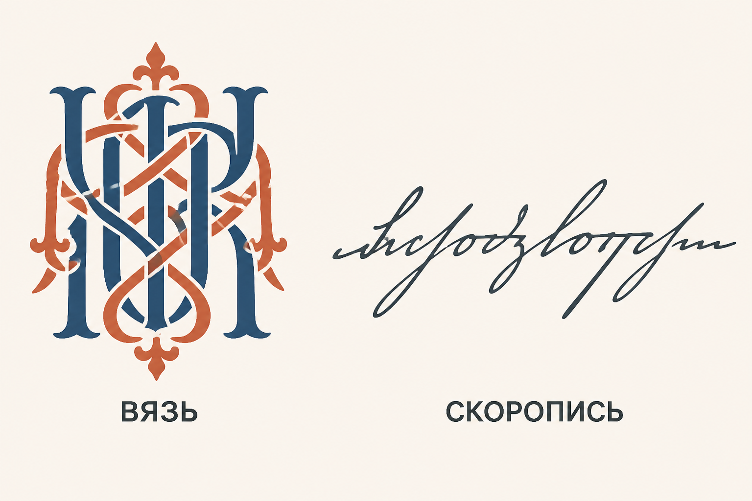 Вязь в заголовке и скоропись в деловой строке: декоративная плотность и рабочая беглость