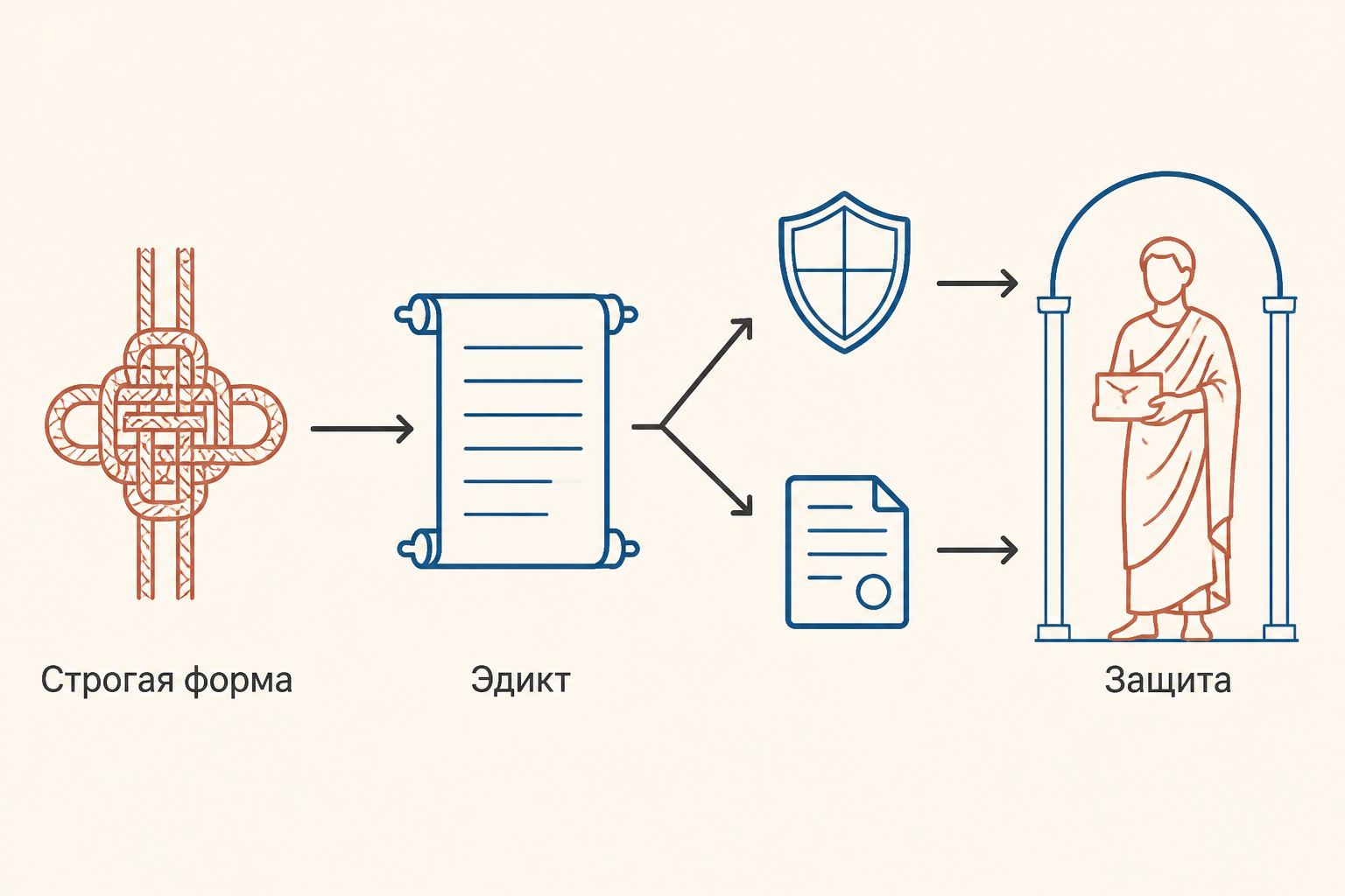 Эдикт превращает проблему строгой формы в процессуальную защиту через иск, эксцепцию или владение
