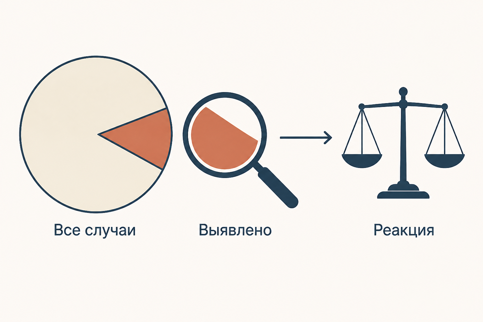 Схема перехода от всех возможных нарушений к выявленным случаям и законной реакции
