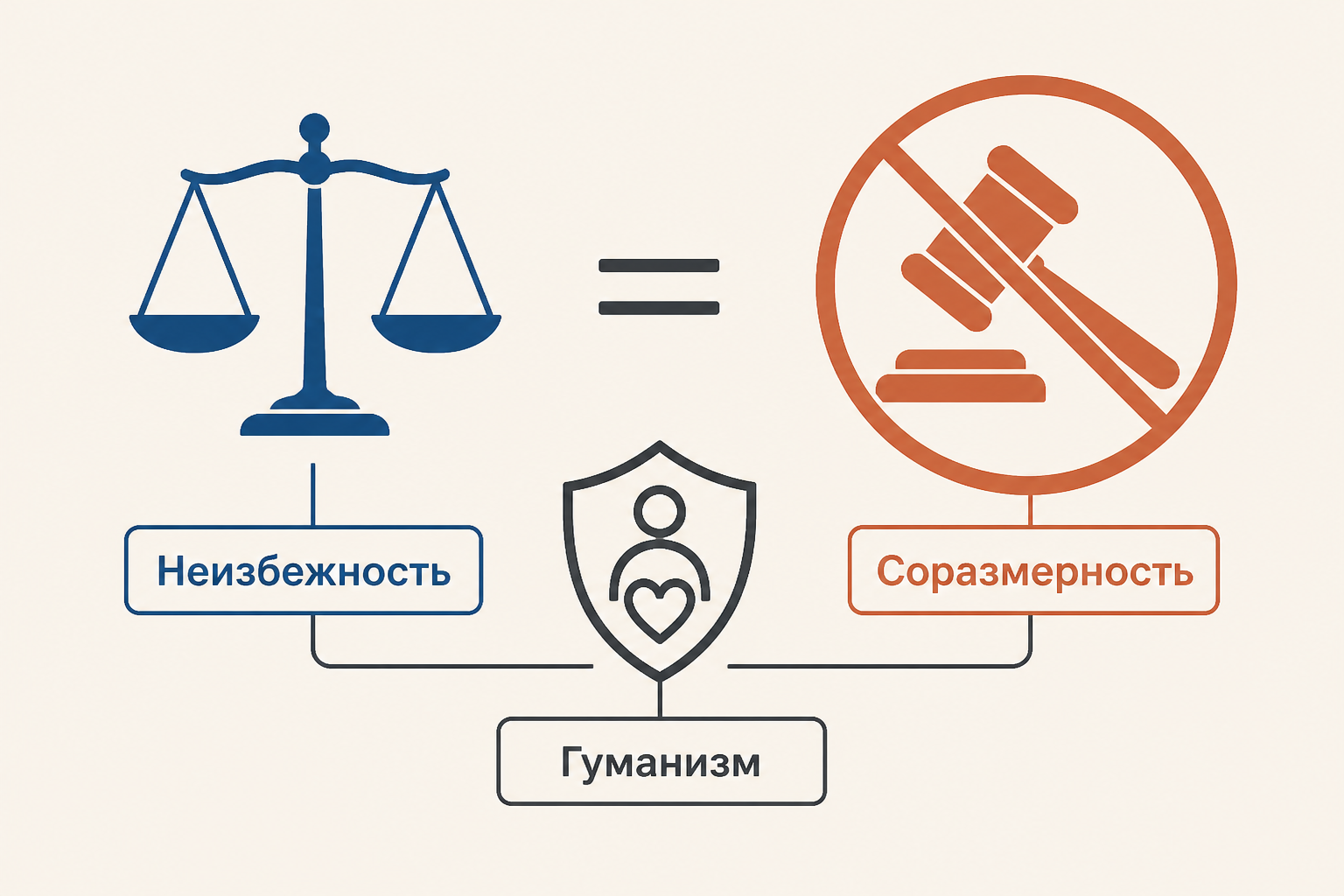 Схема баланса законной реакции, соразмерности и гуманизма