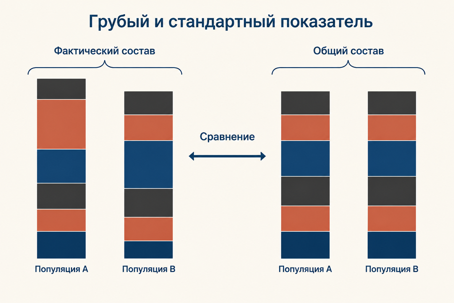 Различие фактической и общей структуры населения при сравнении