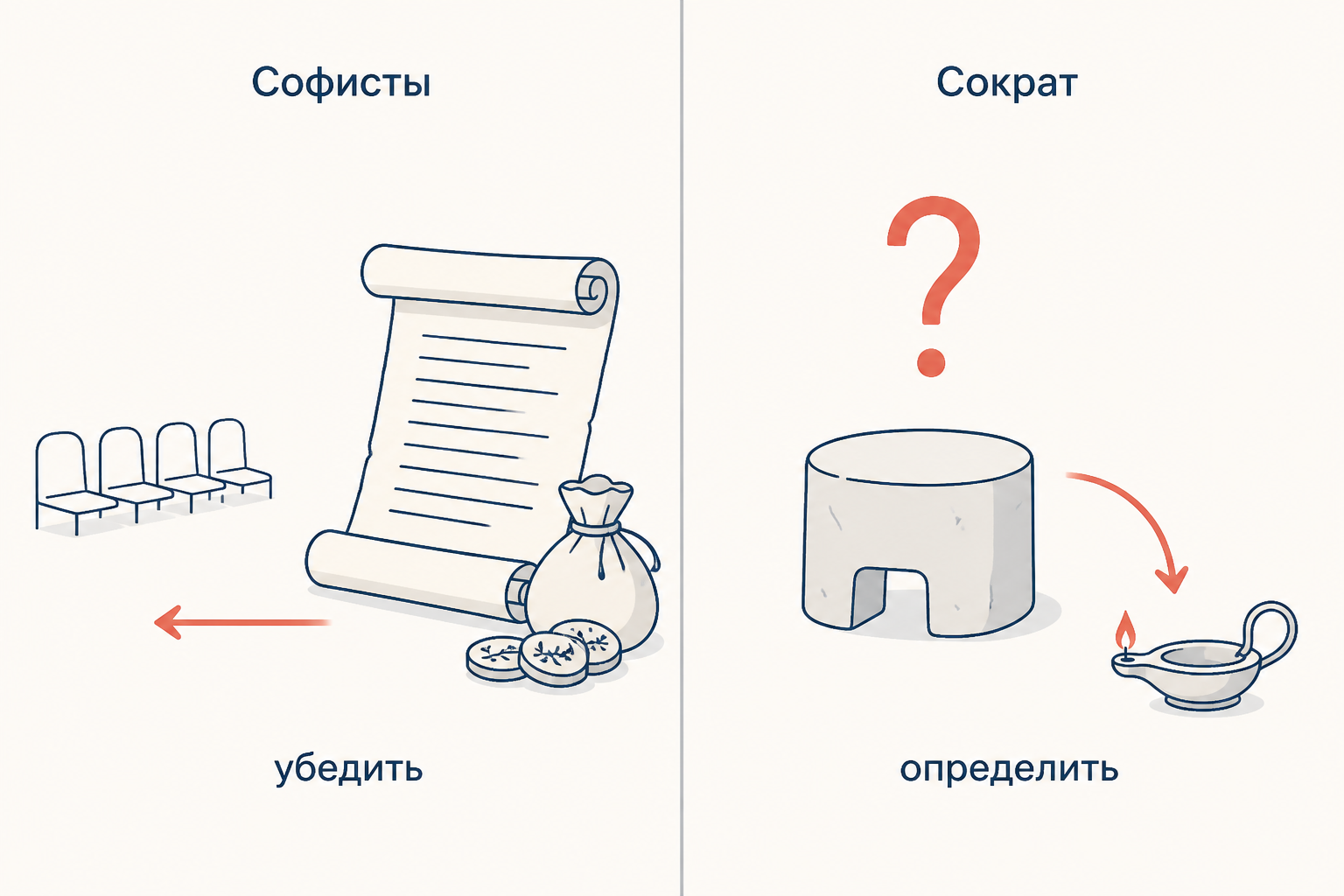 Сопоставление софистов и Сократа: убедить слушателя против определить понятие