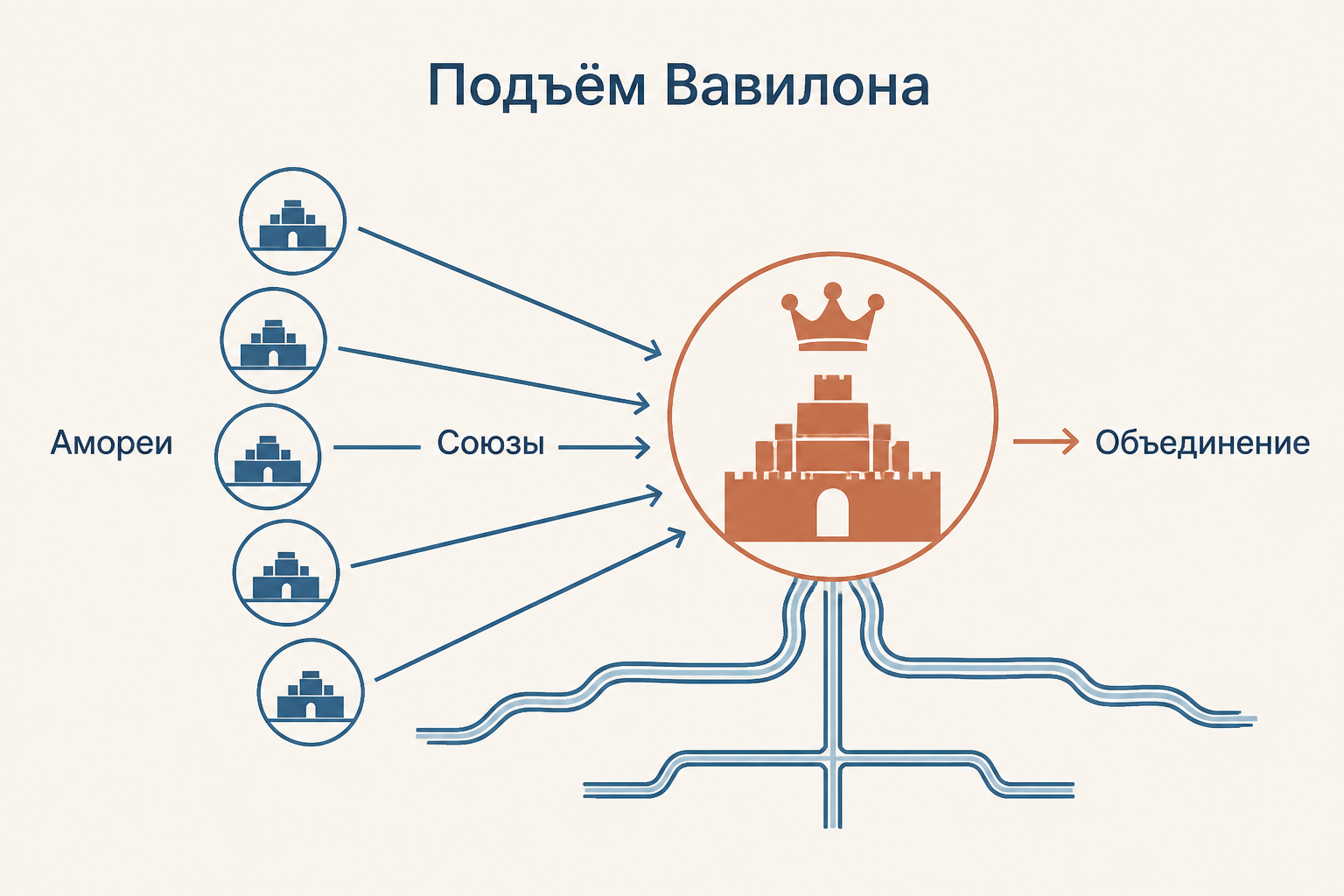 Схема возвышения Вавилона: аморейские династии, союзы и объединение Месопотамии при Хаммурапи