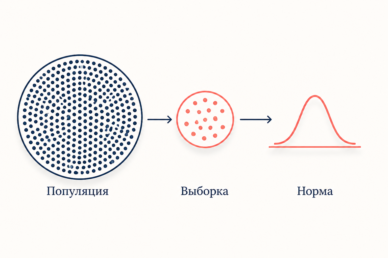 Три ступени построения нормы: генеральная совокупность, выборка стандартизации и полученное на ней распределение баллов