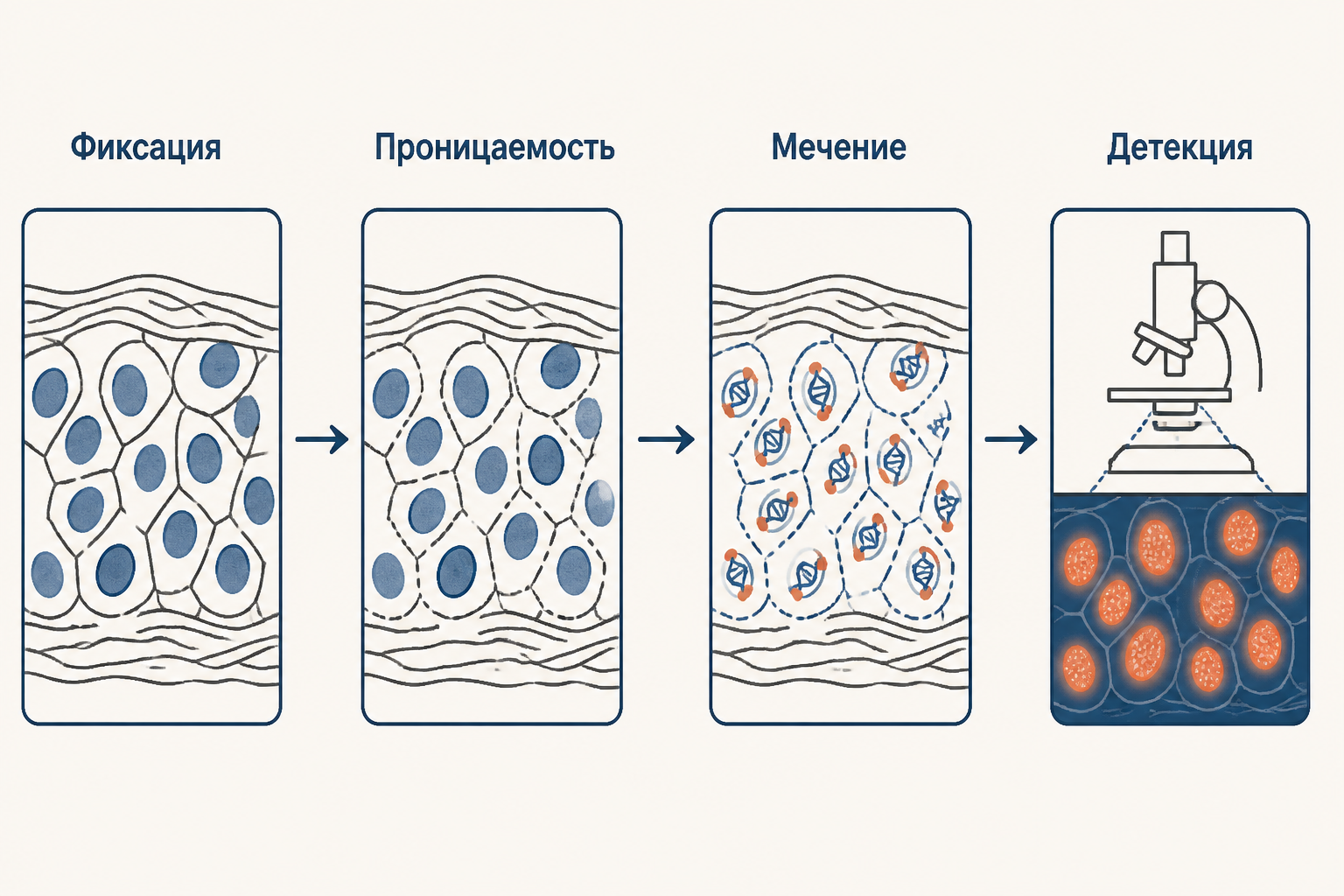 TdT присоединяет меченый нуклеотид к свободному 3′-OH концу фрагментированной ДНК