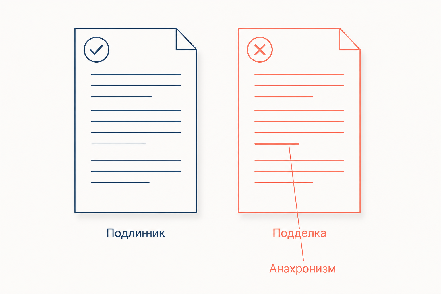 Сопоставление подлинника и подделки: в поддельном документе выделена строка с анахронизмом