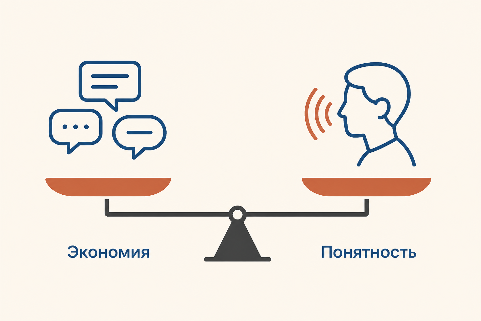 Схема показывает равновесие между экономией усилий и понятностью сообщения